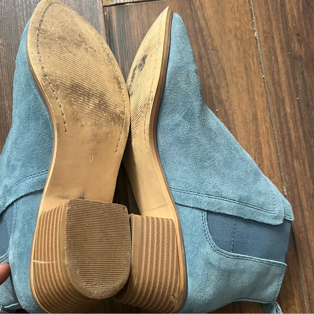 Gianni Fermani Blue Suede Ankle Boots Chelsea Block Heel Size 9 - Picture 8 of 8